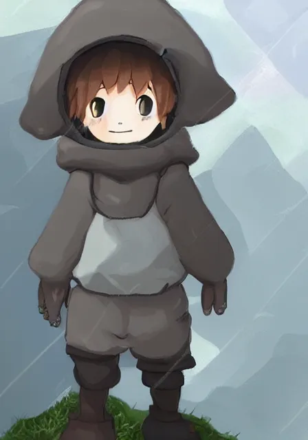 Image similar to little boy wearing sheep suit using a smartphone, gray, blue, green and brown pallet color. made in abyss art style, inspired in kris from deltarrune, cute detailed artwork, anatomically correct, soft details