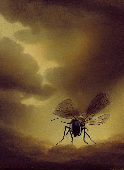 Prompt: a Fly buzz, when I died, The Stillness in the Room, Was like the Stillness in the Air, Between the Heaves of Storm ,The Eyes around had wrung them dry, And Breaths were gathering firm For that last Onset, when the King, Be witnessed, in the Room , I willed my Keepsakes, Signed away,What portion of me be, Assignable and then it was, There interposed a Fly ,With Blue, uncertain , stumbling Buzz, Between the light , and me, And then the Windows failed ,and then I could not see to see, cinematic, hyper realism, 8k, octane render, 8k