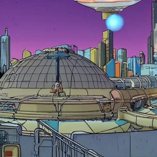 Image similar to a city floating in space, comic gas in the background, dyson sphere