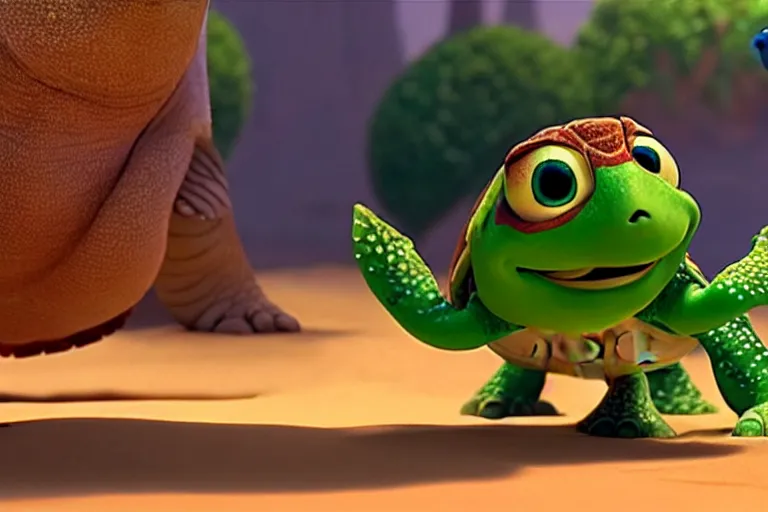 Prompt: pixar's alex the arab turtle film screen grab ; 8 k uhd ; very detailed, top all time / r / cineshots ;