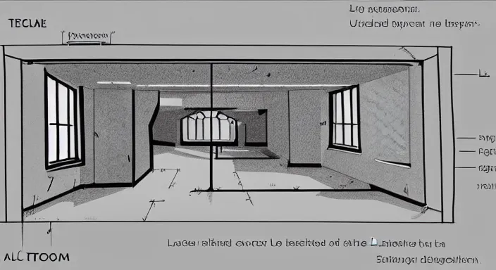 Image similar to technical drawing of secret underground laboratory room interior