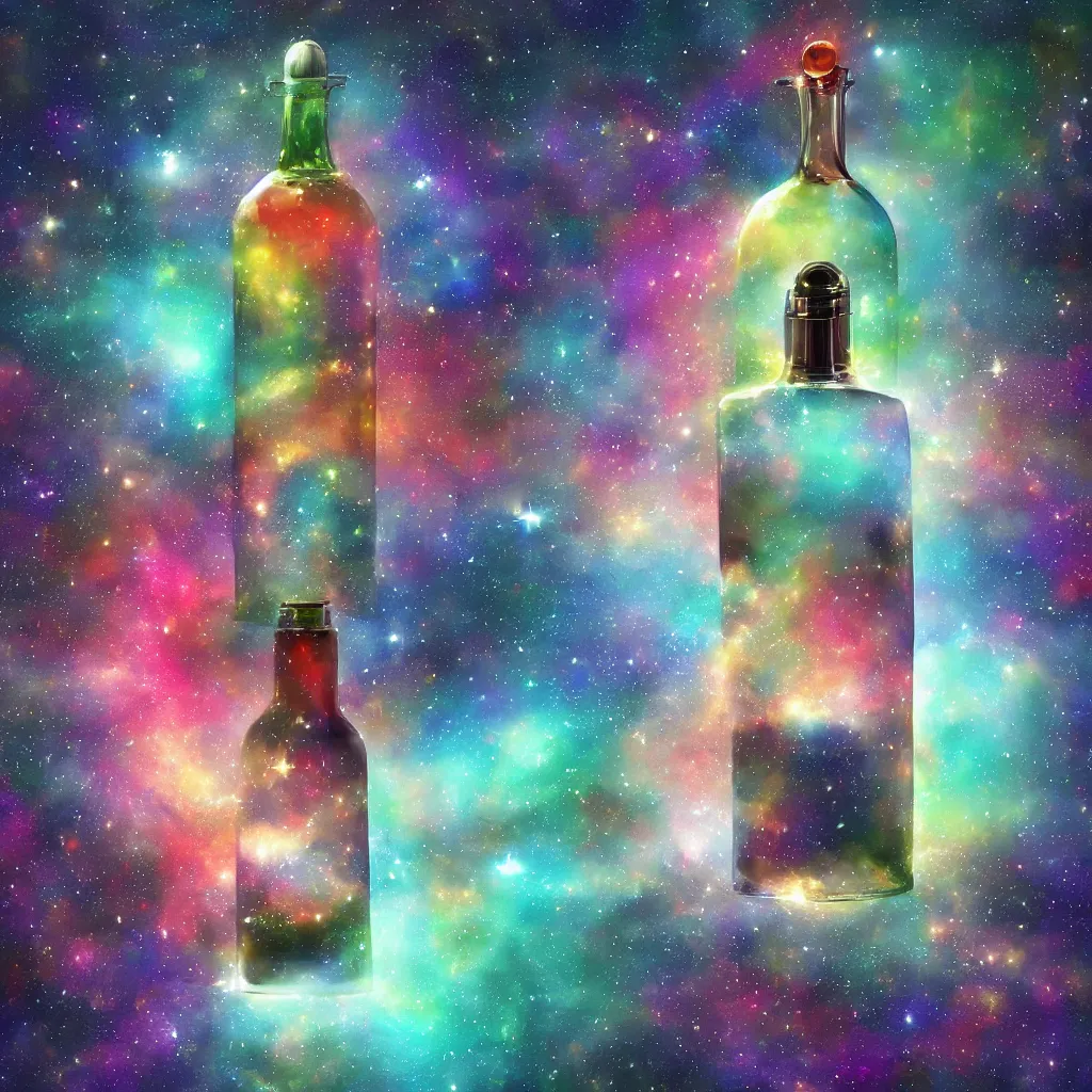 Image similar to the universe contained within a bottle, digital art