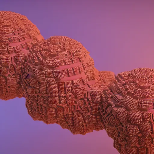 Image similar to photorealistic 3 d rendering of 3 d cellular automata. highly detailed octane render and vray with natural light and organic colours, volumetric lighting, raytracing, unreal engine