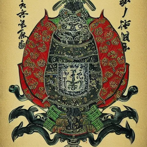 Image similar to “ asian heraldry, highly detailed, painted, realistic, historical, coat of arms ”