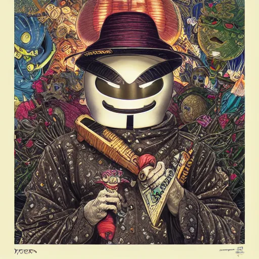 Image similar to portrait of crazy marshmello, symmetrical, by yoichi hatakenaka, masamune shirow, josan gonzales and dan mumford, ayami kojima, takato yamamoto, barclay shaw, karol bak, yukito kishiro