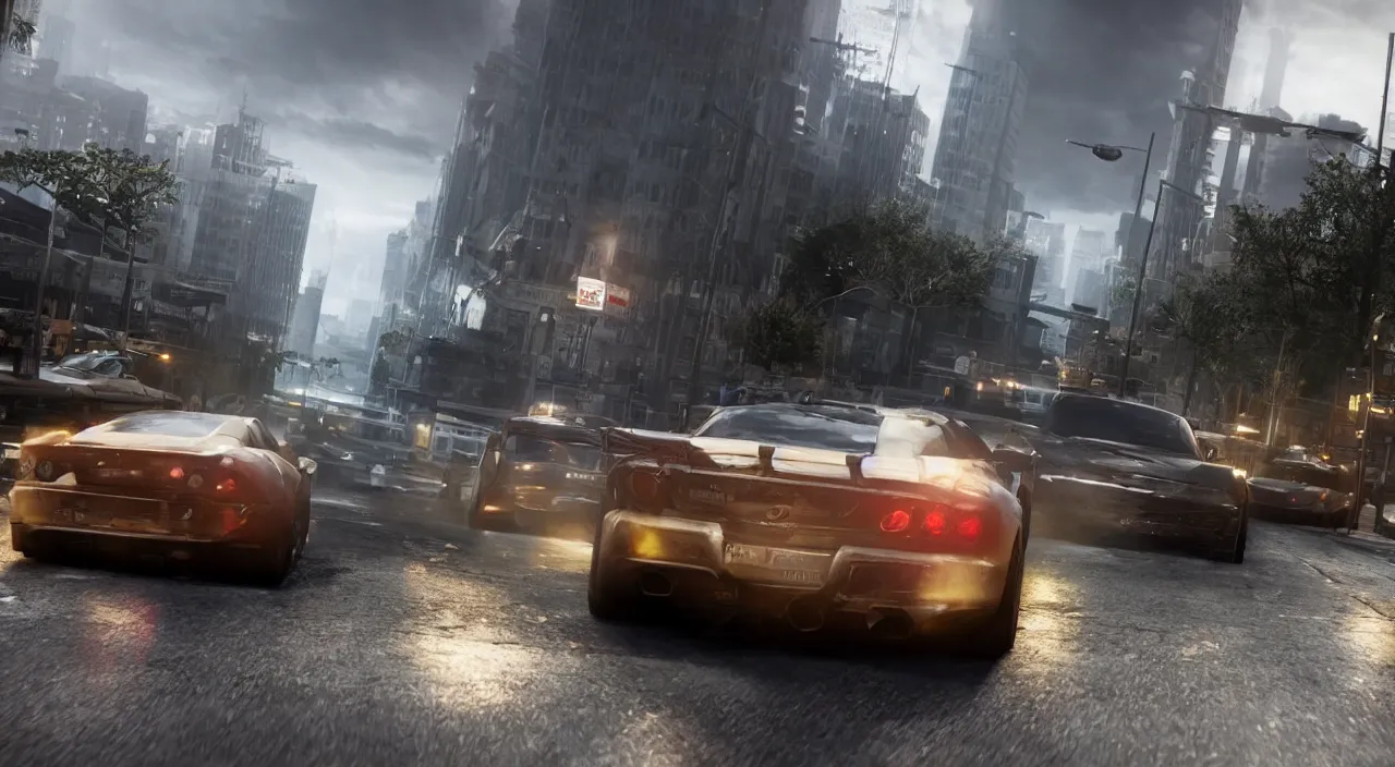 Image similar to Need for Speed Most Wanted gameplay, realistic matte painting