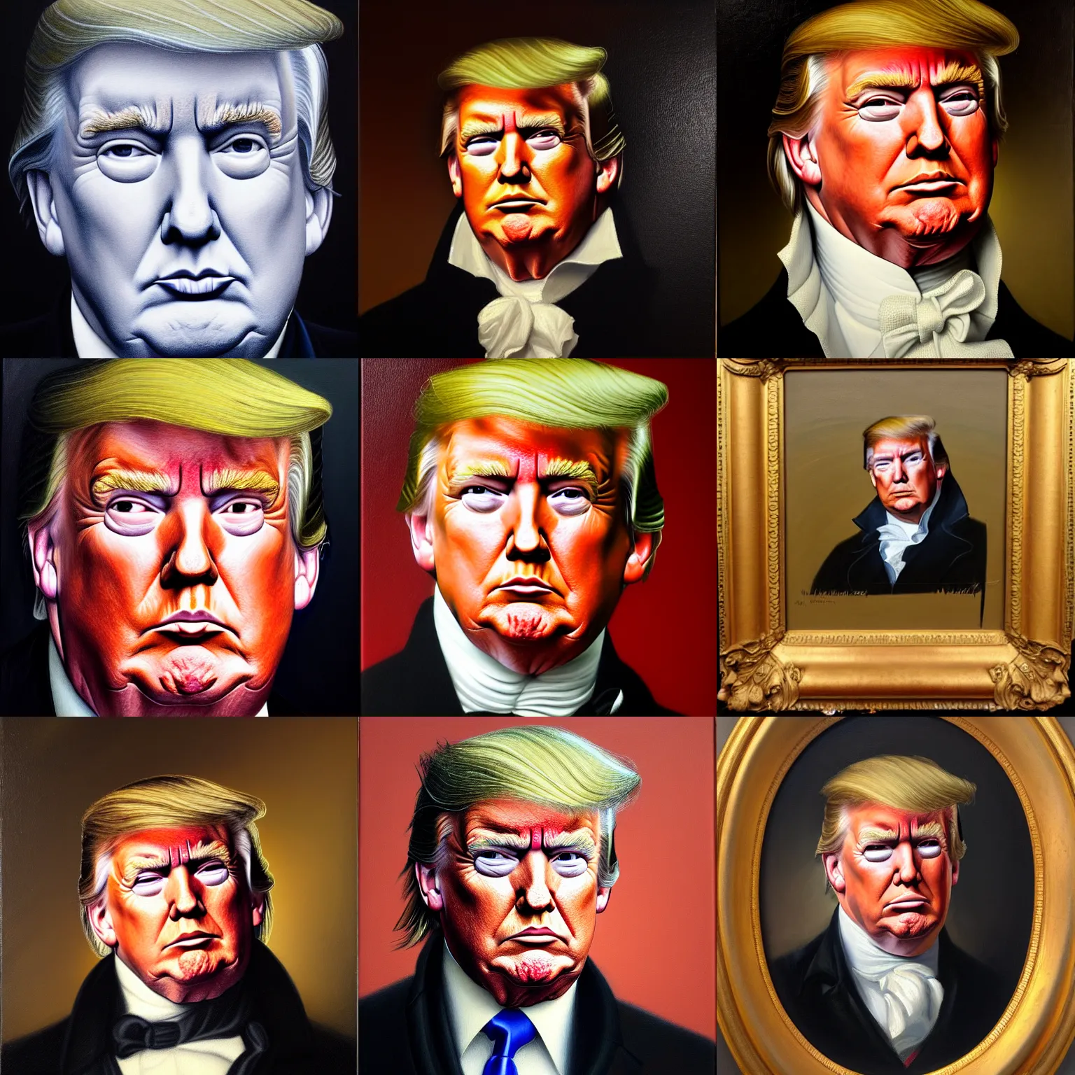 Prompt: facial portrait of president donald trump, oil on canvas by william sidney mount - 1 7 9 2, trending on artstation