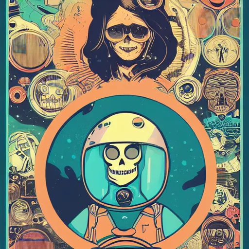 Image similar to portrait skull girl astronaut by petros afshar, tom whalen, mucha, laurie greasley, pokemon by greg rutkowski