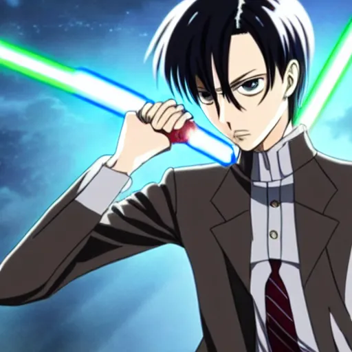 Levi Ackerman from Attack on Titan using lightsabers,, Stable Diffusion