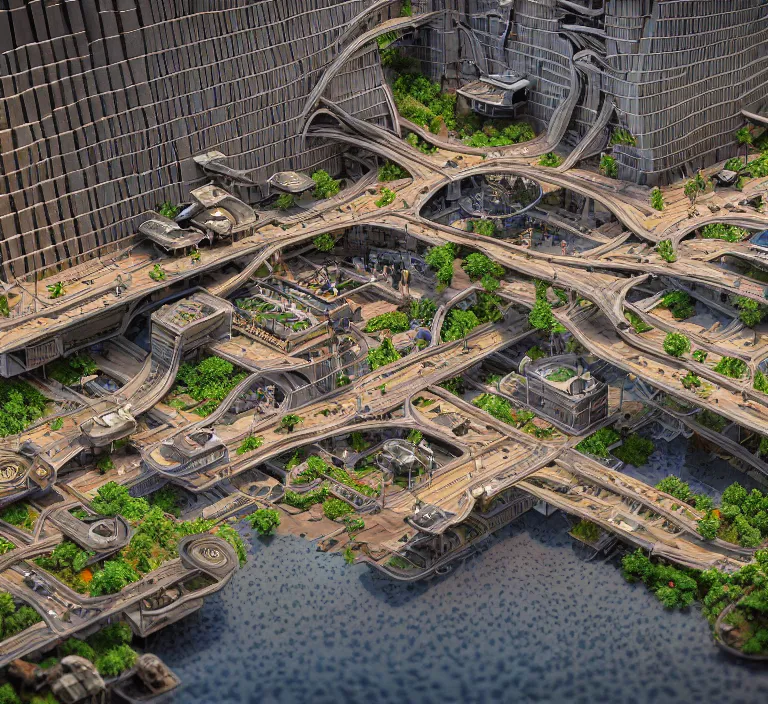 Image similar to hyperrealism photography hyperrealism concept art of highly detailed beavers builders that building highly detailed futuristic sci - fi city by wes anderson and hasui kawase and scott listfield sci - fi style hyperrealism rendered in blender and octane render volumetric natural light