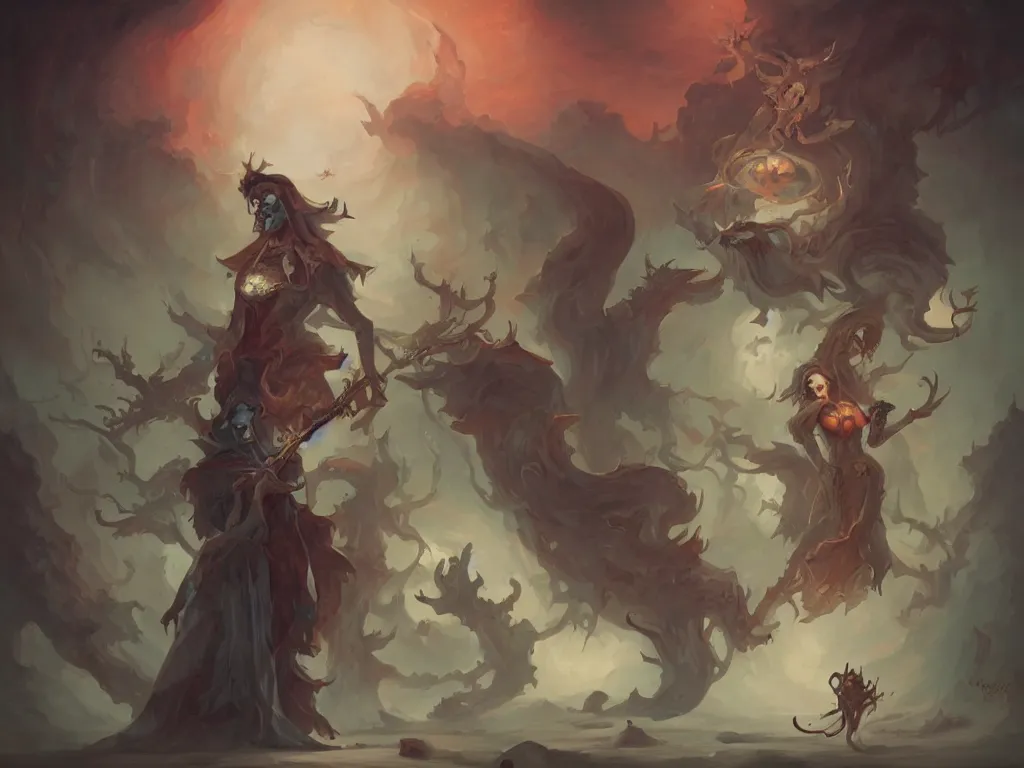 Image similar to portrait of the necromancer by peter mohrbacher