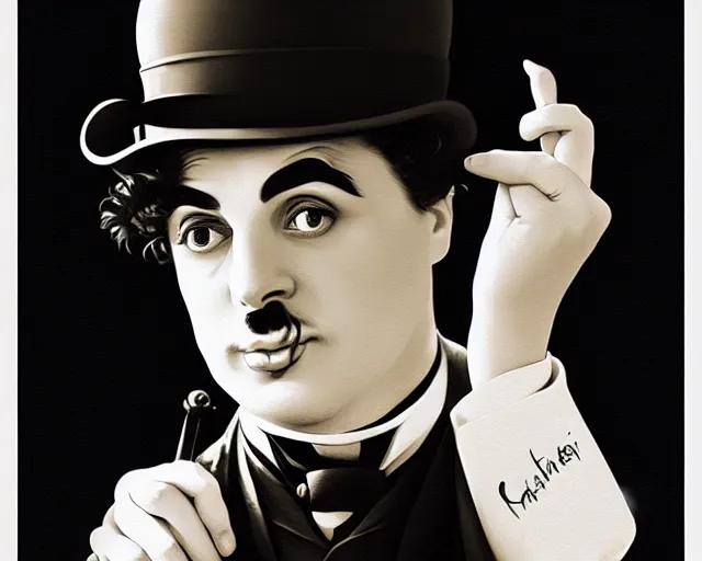 Prompt: charlie chaplin from 1 9 2 0, photography of kurzgesagt, deep focus, d & d, fantasy, intricate, elegant, highly detailed, digital painting, artstation, concept art, matte, sharp focus, illustration, hearthstone, art by artgerm and greg rutkowski and alphonse mucha