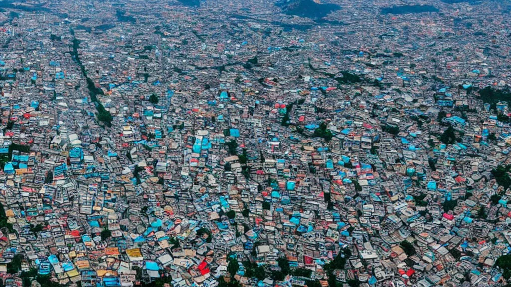 Image similar to remarkable airplane view of a cyberpunk mayan city in guatemala which helds a million cultivated people and it is graced by a huge sacred futuristic temple