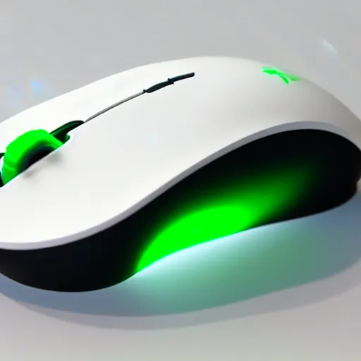 Image similar to 3 d render of white pc mouse with green eyes, unreal engine 5