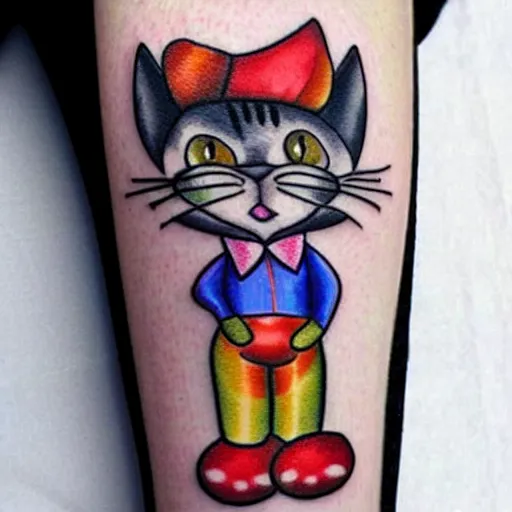 Image similar to adorable cat dressed as a clown tattoo design