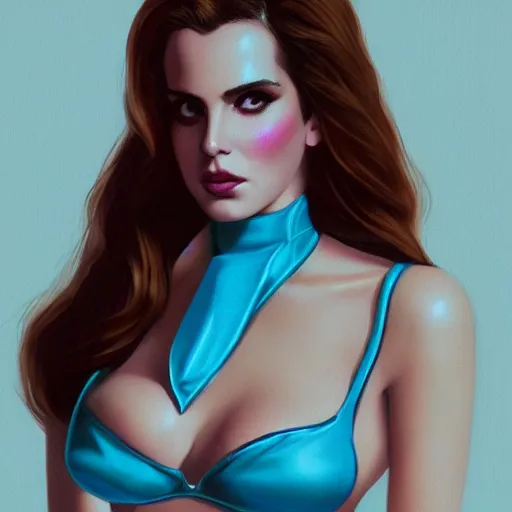 Image similar to detailed photo of lana del rey wearing a playboy bunny outfit, 8 k, by greg rutkowski, artgerm, global illumination