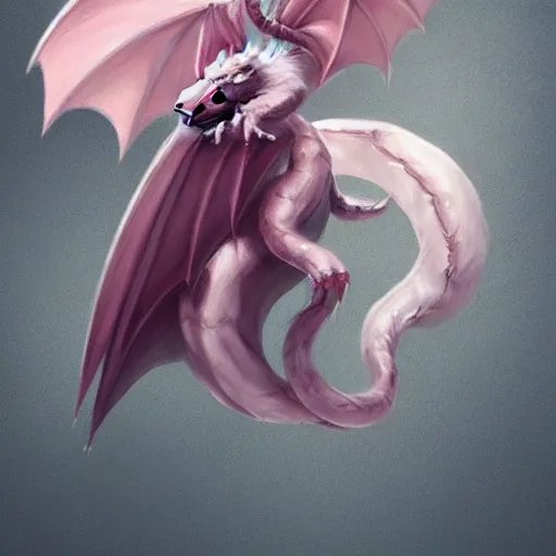 Prompt: cute little flying chibi dragon, non - human, light pink color scheme, highly detailed, artgerm, cushart krenz, artstation, soft light, sharp focus, illustration, character design, concept art