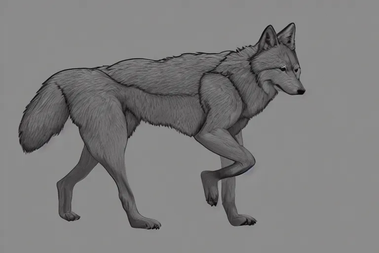 Image similar to digital art of a full-body outline of a running wolf, simple, no color, high quality, HD, 8K,