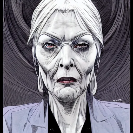 Image similar to a beautiful portrait of a futuristic old woman Travis Charest style