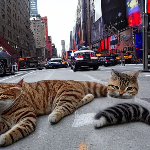 Prompt: The streets of New York filled with a large number of cats