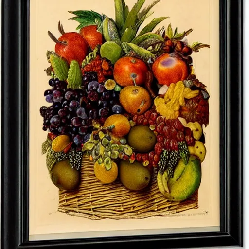 Prompt: fruit basket, fruit, giuseppe arcimboldo