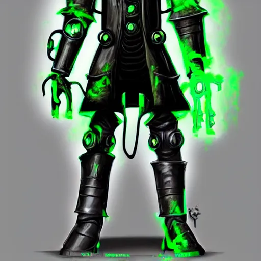 Prompt: sci - fi plague doctor power armor, inhumanly tall, inhumanly thin, black plate clawed hands, plague doctor mask, green glow eyes, green glowing trim, focused, plague, heavy armor, illustration, award winning, digital art, trending on artstation, incredible, highly detailed, fantasy, sci - fi