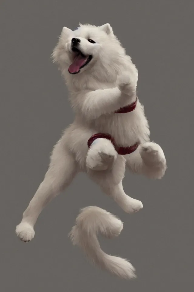 Prompt: samoyed dog doing wai kru muay thai movements, concept art