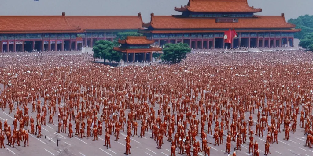 Image similar to a very high resolution image from a new movie, tiananmen square beautiful scenery, photorealistic, photography, directed by wes anderson