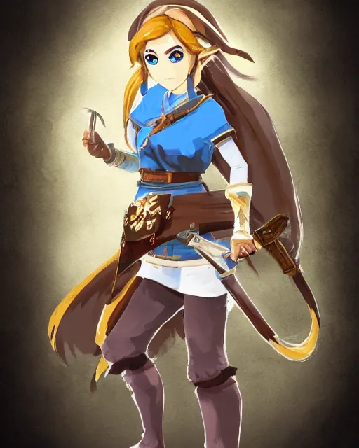 Image similar to illustration of girl in the style of fire emblem and breath of the wild