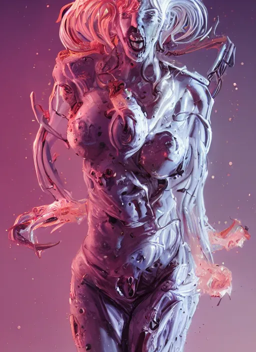 Image similar to comic art,Sprial, a beautiful female six-armed Mutant and Cyborg Sorcerer with white hair dancing in the air,melting,full character design,8k,art by Stanley Artgermm,Travis Charest,Carne Griffiths,trending on Artstation,face enhance,hyper detailed,full of colour,cinematic,dynamic lighting