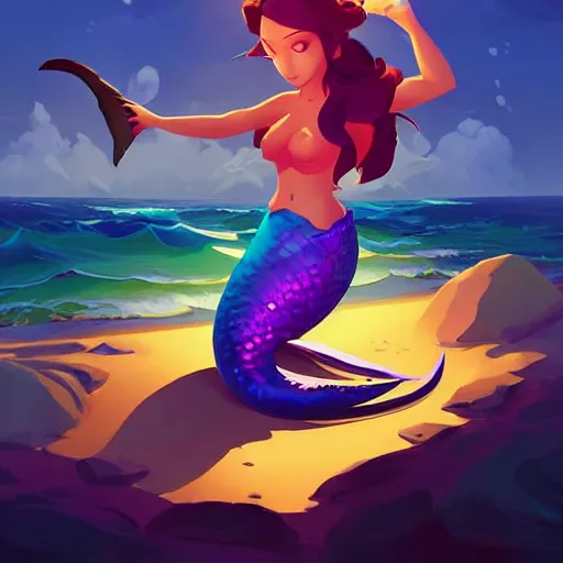 Image similar to painting mermaid treasure on sea of thieves game avatar hero smooth face median photoshop filter cutout vector, behance hd by jesper ejsing, by rhads, makoto shinkai and lois van baarle, ilya kuvshinov, rossdraws global illumination