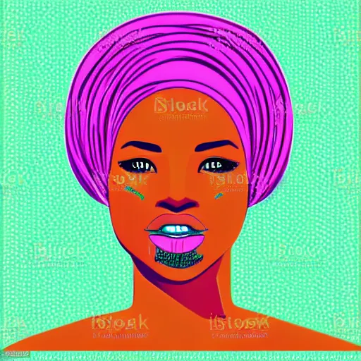 Image similar to a portrait of a beautiful african woman, in retro colors, synthwave style, 2 d digital vector art