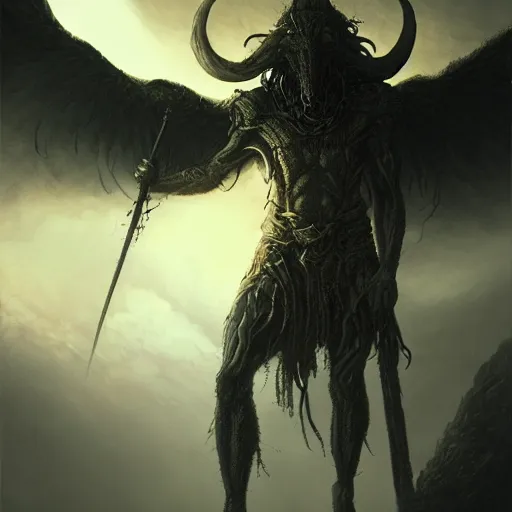 Prompt: demonic god in the style of michael whelan and stefan koidl. hyperdetailed photorealism by greg rutkowski, 1 0 8 megapixels, cinematic lighting