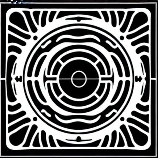 Image similar to black and white svg vector art panel for cnc plasma, laser, stencil, unique art deco hole through circuit design