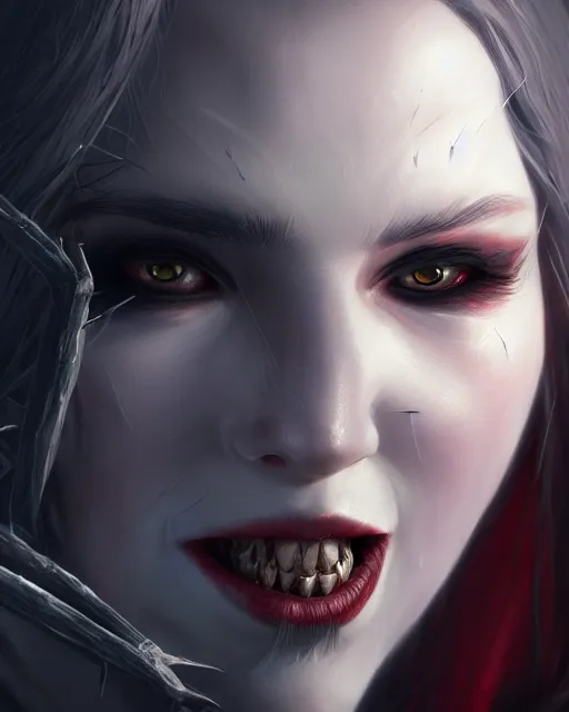 Prompt: vampire, highly detailed, d & d, fantasy, highly detailed, digital painting, trending on artstation, concept art, sharp focus, illustration, global illumination, shaded, art by artgerm and greg rutkowski and fuji choko and viktoria gavrilenko and hoang lap