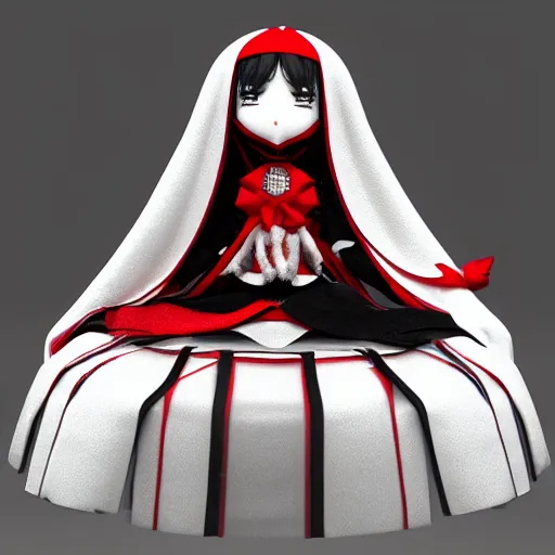 Prompt: cute fumo plush of the priestess of the blood god, summoning circle maiden, black and white and red, vray