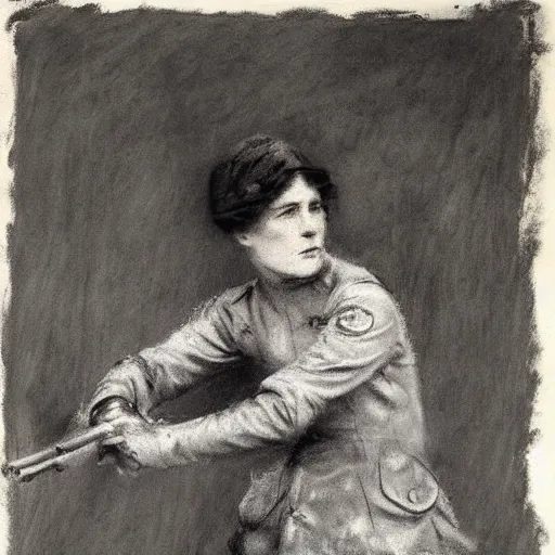 Image similar to ww 1 action heroine by alfred stevens in charcoal