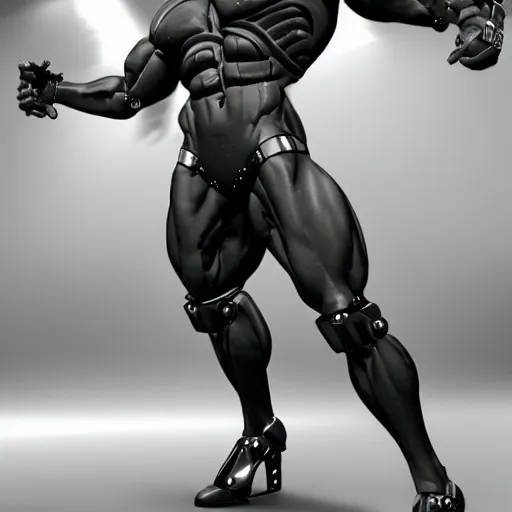 Image similar to a realistic detailed photo of a bodybuilder who is also a male android, Chris Redfield, shiny skin, posing robotically. blank stare