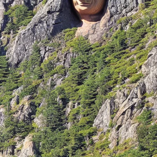 Image similar to a mountainside with paddington bear's face carved into it