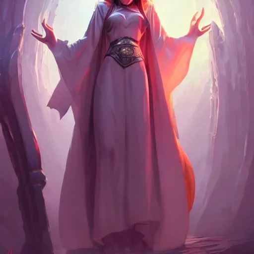 Prompt: a beautiful eldritch priestess girl standing on an altar wearing thick robes | | cute - fine - face, pretty face, fine details by stanley artgerm lau, wlop, rossdraws, james jean, andrei riabovitchev, marc simonetti, and sakimichan, trending on artstation