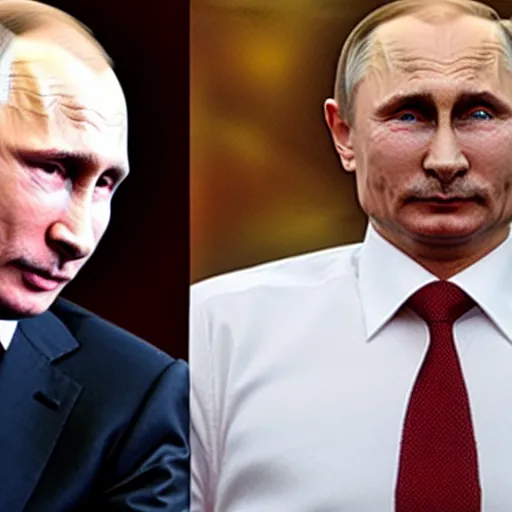 Image similar to vladimir putin with a hitler mustache and outfit