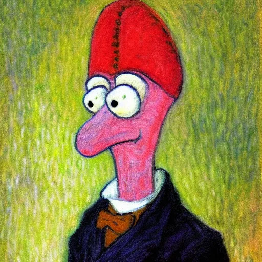 Image similar to handsome squidward portrait, monet art style