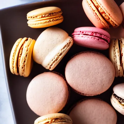 Prompt: a.plate full of madeleins and macarons