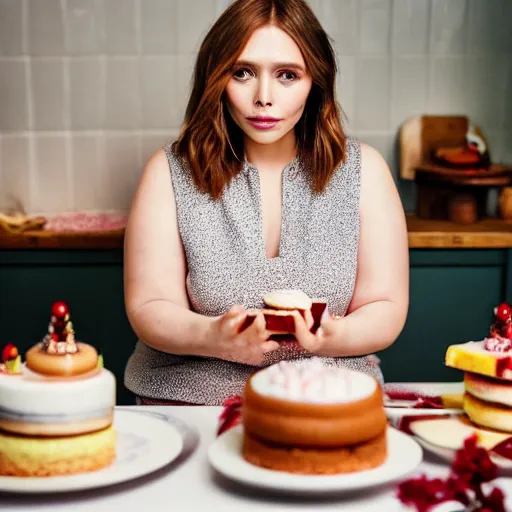 Image similar to Obese Elizabeth Olsen eating cake, XF IQ4, 150MP, 50mm, F1.4, ISO 200, 1/160s, natural light, Adobe Lightroom, photolab, Affinity Photo, PhotoDirector 365