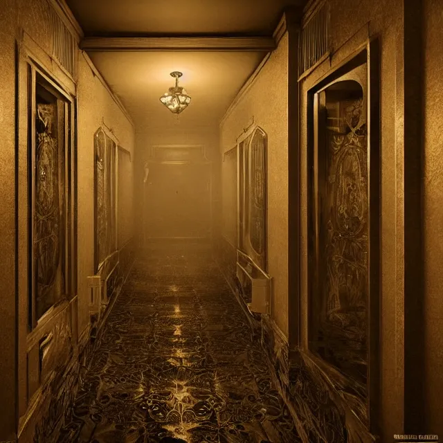 Image similar to horrifying action scene sepia painting of a 1 9 2 0 s hotel elevator looking like a giant monstrous mouth, atmospheric lighting, brooding, painted, intricate, ultra detailed, well composed, best on artstation, cgsociety, epic, horror, stunning, gorgeous, intricate detail, much wow, masterpiece, cinematic aesthetic octane render, 8 k hd resolution,