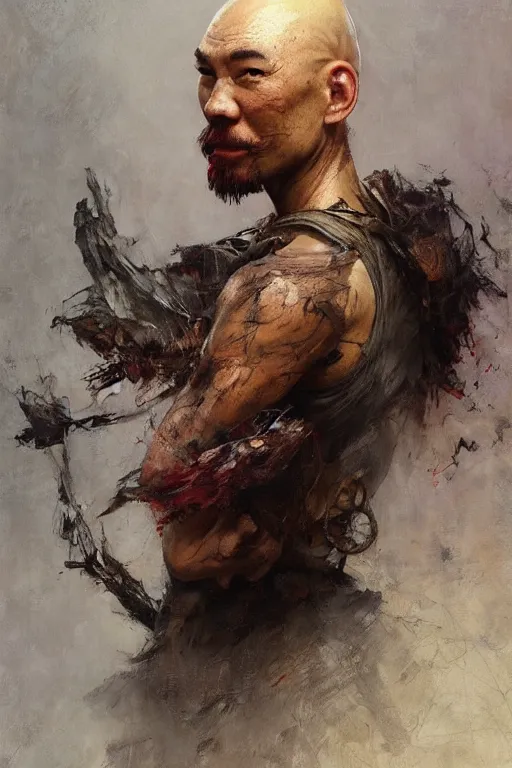 Image similar to creative bald kazakh guy with a short beard, painted by ruan jia, raymond swanland, lawrence alma tadema, zdzislaw beksinski, norman rockwell, jack kirby, tom lovell, alex malveda, greg staples