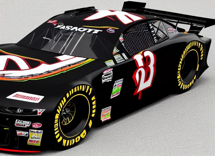 Image similar to Nascar black concept car, concept art, by Ash Thorp, 3D render, Octane Render