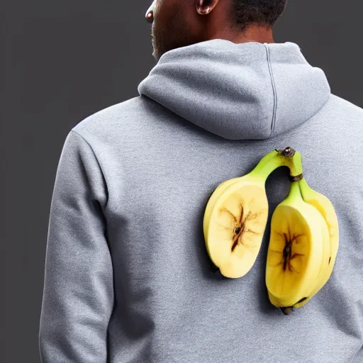 Prompt: a hoodie made from bananas, realistic photo