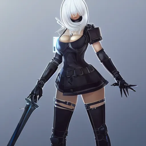 Prompt: full body shot of 2B (from Nier Automata) as a Starcraft 2 character, artstation cgsociety highly-detailed