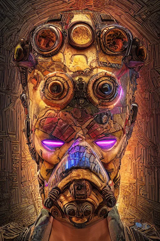 Image similar to tribal vodoo mask eye deepdream global illumination ray tracing hdr that looks like it is from borderlands and by feng zhu and loish and laurie greasley, victo ngai, andreas rocha, john harris wooly hair cut feather stone